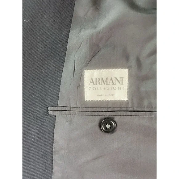 Armani Collezioni Suit Jacket 40 R Black Solid Designer Premium Luxury Italy